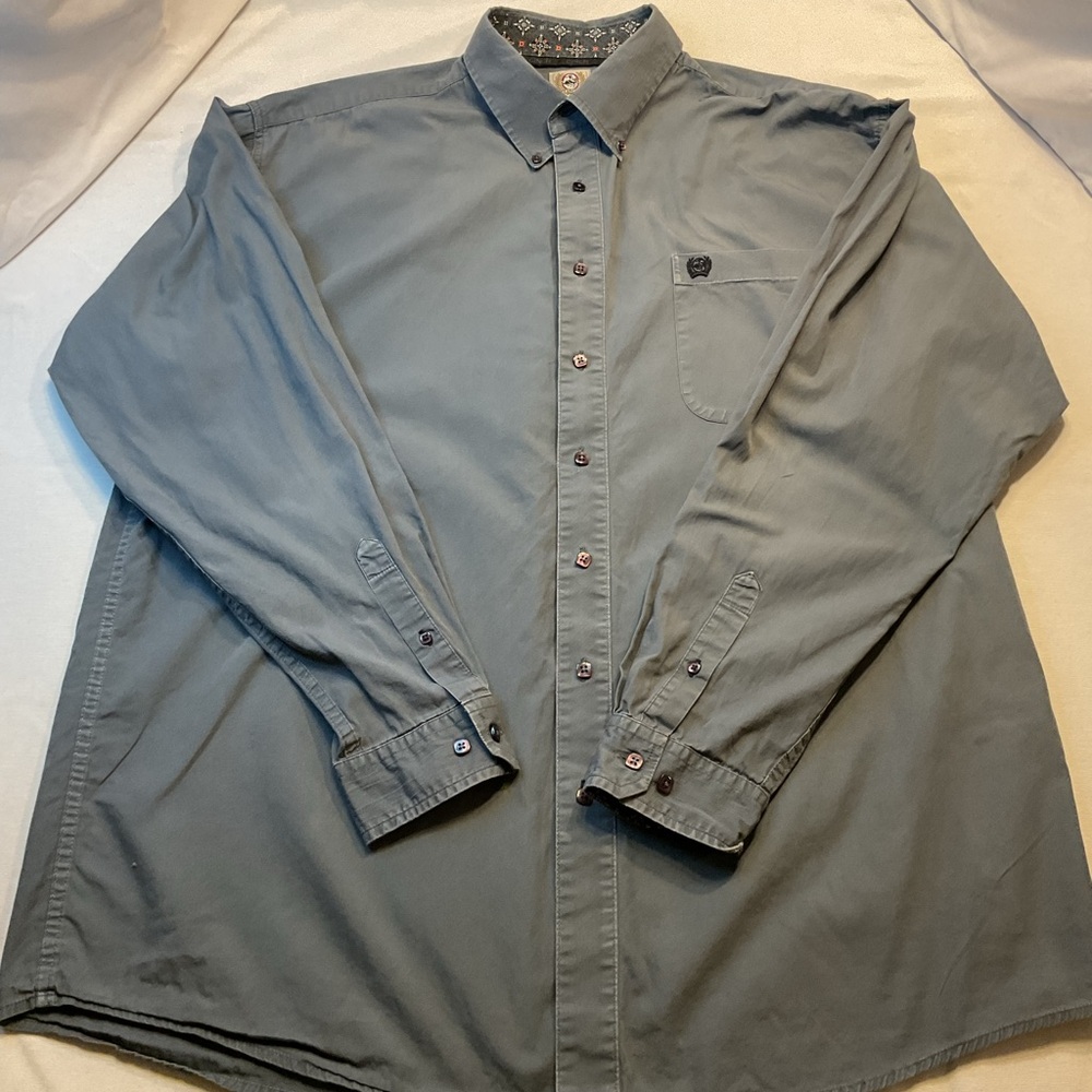 Cinch Men's Dark‎ Gray Long Sleeve Button-Up, Size XL Pink/White Pattern Accents